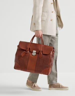 Leather and cowhide boston bag Cognac Man - Brunello Cucinelli