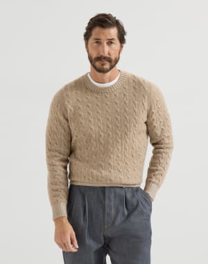 Cashmere vanisé cable knit sweater Brown Man - Brunello Cucinelli