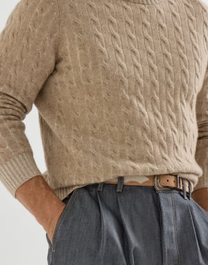 Cashmere vanisé cable knit sweater Brown Man - Brunello Cucinelli