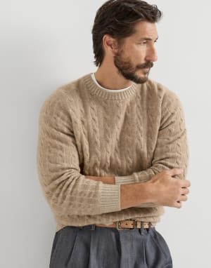 Cashmere vanisé cable knit sweater Brown Man - Brunello Cucinelli