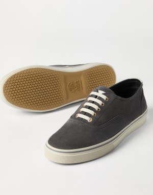 Reversed calfskin sneakers Lignite Grey Man - Brunello Cucinelli