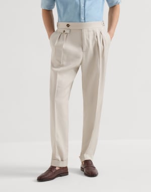 Pantalón con pinzas dobles y hebillas Beige Claro Hombre - Brunello Cucinelli