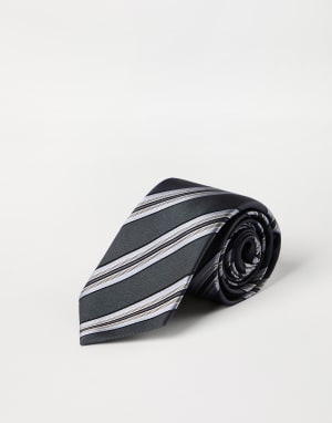 Silk textured stripe tie Anthracite Man - Brunello Cucinelli