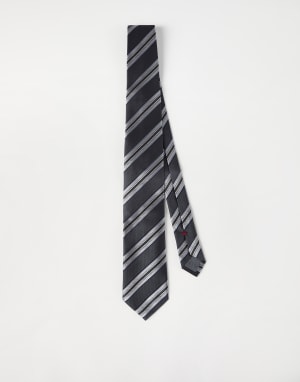 Silk textured stripe tie Anthracite Man - Brunello Cucinelli