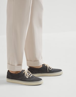 Reversed calfskin sneakers Lignite Grey Man - Brunello Cucinelli