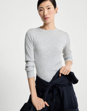 Cashmere and silk Sparkling sweater Light Grey Woman - Brunello Cucinelli