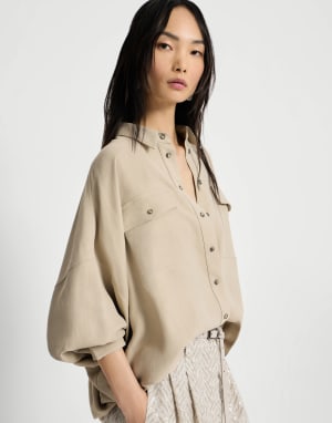 Fluid twill shirt Sand Woman - Brunello Cucinelli