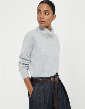 Cashmere English rib sweater Light Grey Woman - Brunello Cucinelli
