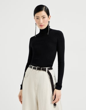 闪烁羊绒丝针织衫 黑色 女款 - Brunello Cucinelli