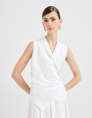 Fluid twill vest with monili White Woman - Brunello Cucinelli