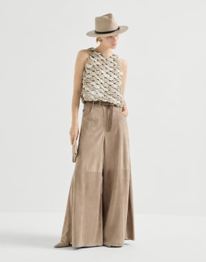 Pantalone Maxi in camoscio Beige Donna - Brunello Cucinelli
