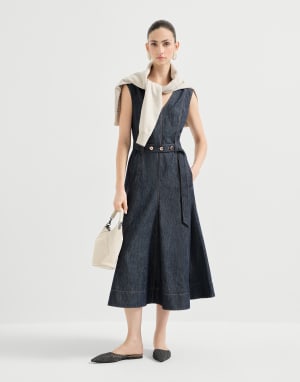 Twill flared dress Denim Woman - Brunello Cucinelli