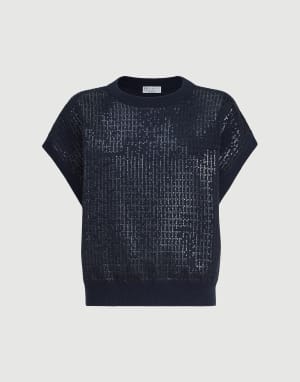 Dazzling Embroidery sweater Blue Woman - Brunello Cucinelli