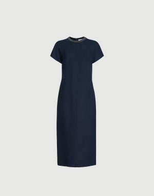 Twill dress with monili Blue Woman - Brunello Cucinelli