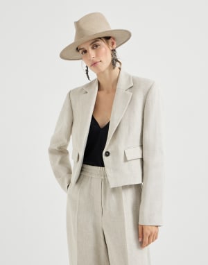 Chevron cropped blazer Beige Woman - Brunello Cucinelli