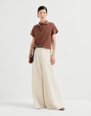 罗纹网眼马球衫 砖红色 女款 - Brunello Cucinelli