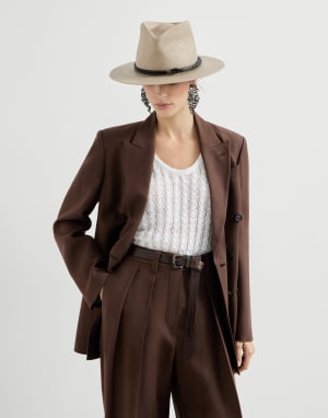 Fluid twill blazer Cocoa Woman - Brunello Cucinelli