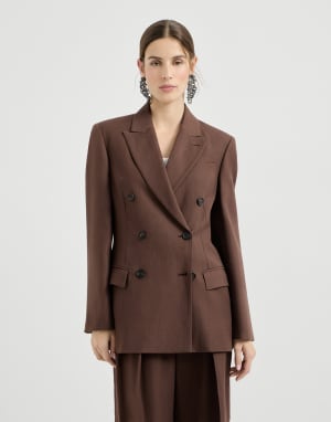 Fluid twill blazer Cocoa Woman - Brunello Cucinelli