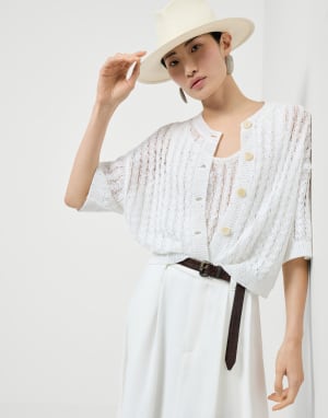 Dazzling cable cardigan White Woman - Brunello Cucinelli