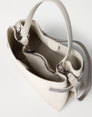 Suede Top-Handle Essence bag Ivory Woman - Brunello Cucinelli