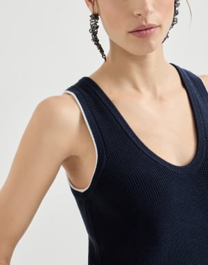 Top aus Baumwollstrick Blau Damen - Brunello Cucinelli