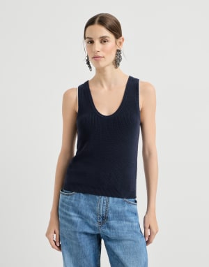 Top aus Baumwollstrick Blau Damen - Brunello Cucinelli