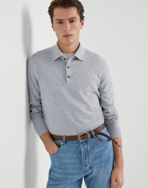 Cashmere knit polo shirt Pebble Man - Brunello Cucinelli