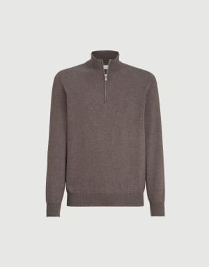 Cashmere sweater with half zip Brown Man - Brunello Cucinelli