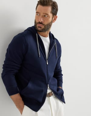 Cashmere sweatshirt-style cardigan Navy Blue Man - Brunello Cucinelli