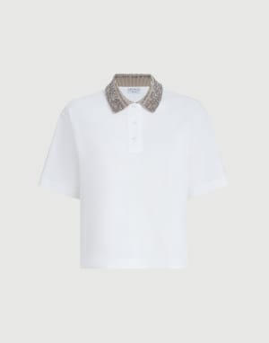 Polo with dazzling knit collar White Woman - Brunello Cucinelli