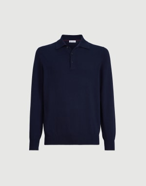 Cashmere knit polo shirt Navy Blue Man - Brunello Cucinelli