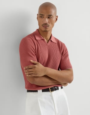 Поло из хлопкового трикотажа с узором «английская резинка» Оранжевый Мужчина - Brunello Cucinelli