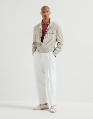 Поло из хлопкового трикотажа с узором «английская резинка» Оранжевый Мужчина - Brunello Cucinelli