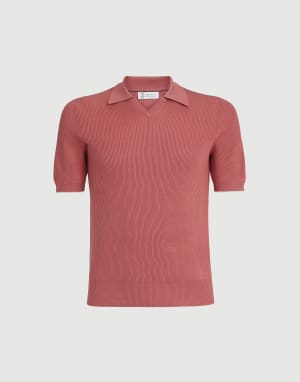 Поло из хлопкового трикотажа с узором «английская резинка» Оранжевый Мужчина - Brunello Cucinelli