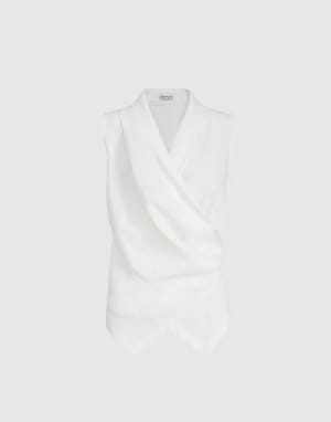 Fluid twill vest with monili White Woman - Brunello Cucinelli