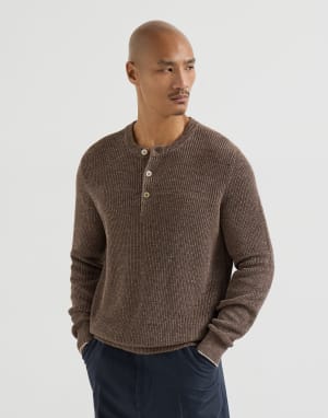 Sweater with Henley collar Hazelnut Man - Brunello Cucinelli