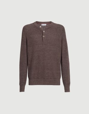 Sweater with Henley collar Hazelnut Man - Brunello Cucinelli