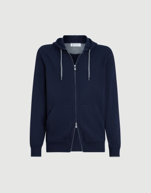 Cashmere sweatshirt-style cardigan Navy Blue Man - Brunello Cucinelli