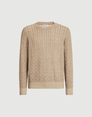 Cashmere vanisé cable knit sweater Brown Man - Brunello Cucinelli