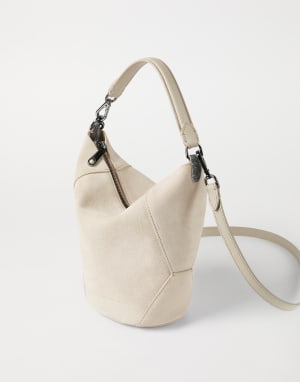 BC Duo bucket bag in suede Ivory Woman - Brunello Cucinelli