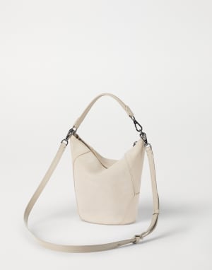 BC Duo bucket bag in suede Ivory Woman - Brunello Cucinelli