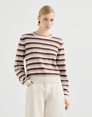 Maglia in cotone a righe Marrone Donna - Brunello Cucinelli