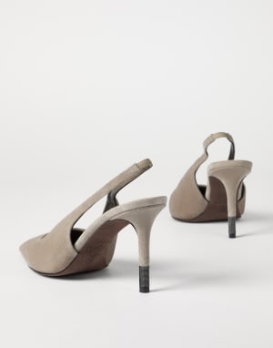 Suede slingback heels Light Grey Woman - Brunello Cucinelli