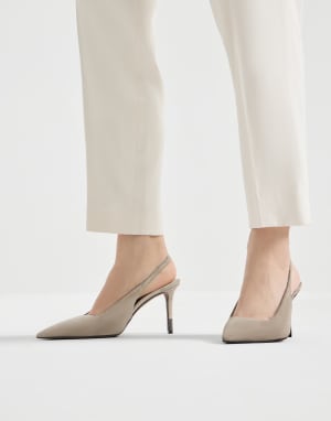 Suede slingback heels Light Grey Woman - Brunello Cucinelli