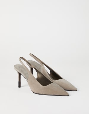 Suede slingback heels Light Grey Woman - Brunello Cucinelli