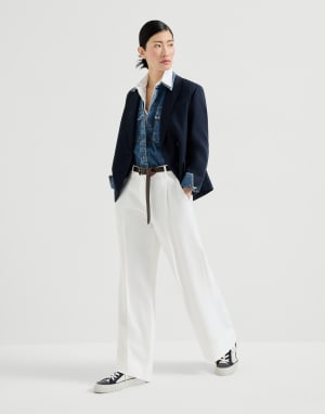 Fluid twill blazer Blue Woman - Brunello Cucinelli