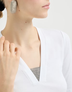 Tee-shirt en jersey côtelé Blanc Femme - Brunello Cucinelli