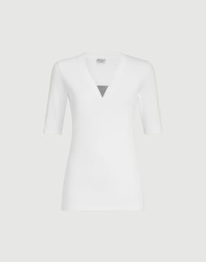Tee-shirt en jersey côtelé Blanc Femme - Brunello Cucinelli