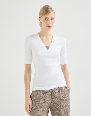 Tee-shirt en jersey côtelé Blanc Femme - Brunello Cucinelli