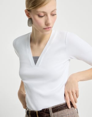 Tee-shirt en jersey côtelé Blanc Femme - Brunello Cucinelli